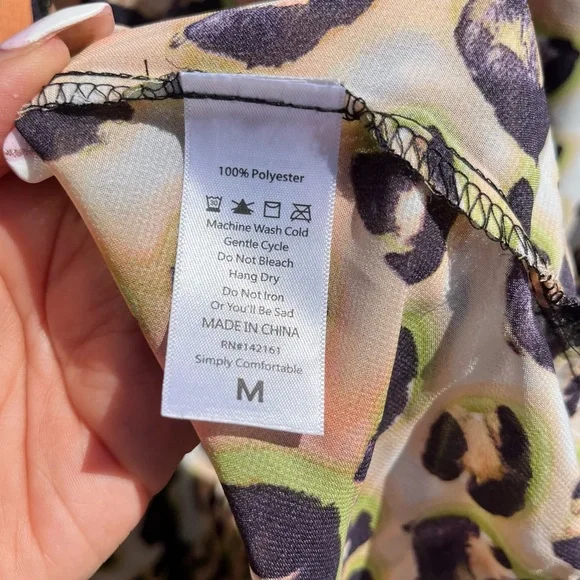 Leopard print long chiffon sheer kimono with black scalloped lace trim size M - Picture 4 of 7